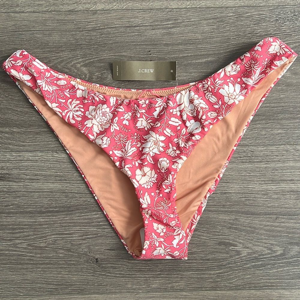 J.CREW Curved Waist Cheeky Bikini Bottom Size Medium Tossed Floral Pink NWT